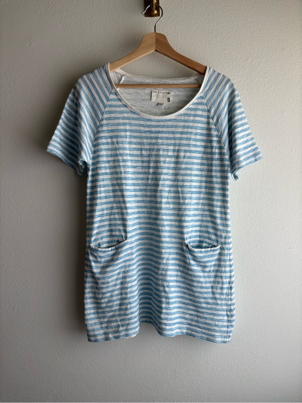 Rag & Bone Knit Blue White Striped Raglan T-Shirt Dress Tunic Pockets Cotton S